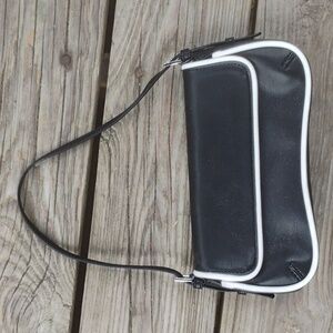 Black and white mini faux leather handbag